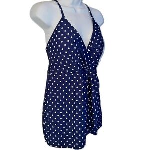 Sonnet Shores Navy Polka Dot One-Piece Skirted Swimsuit – Size 16